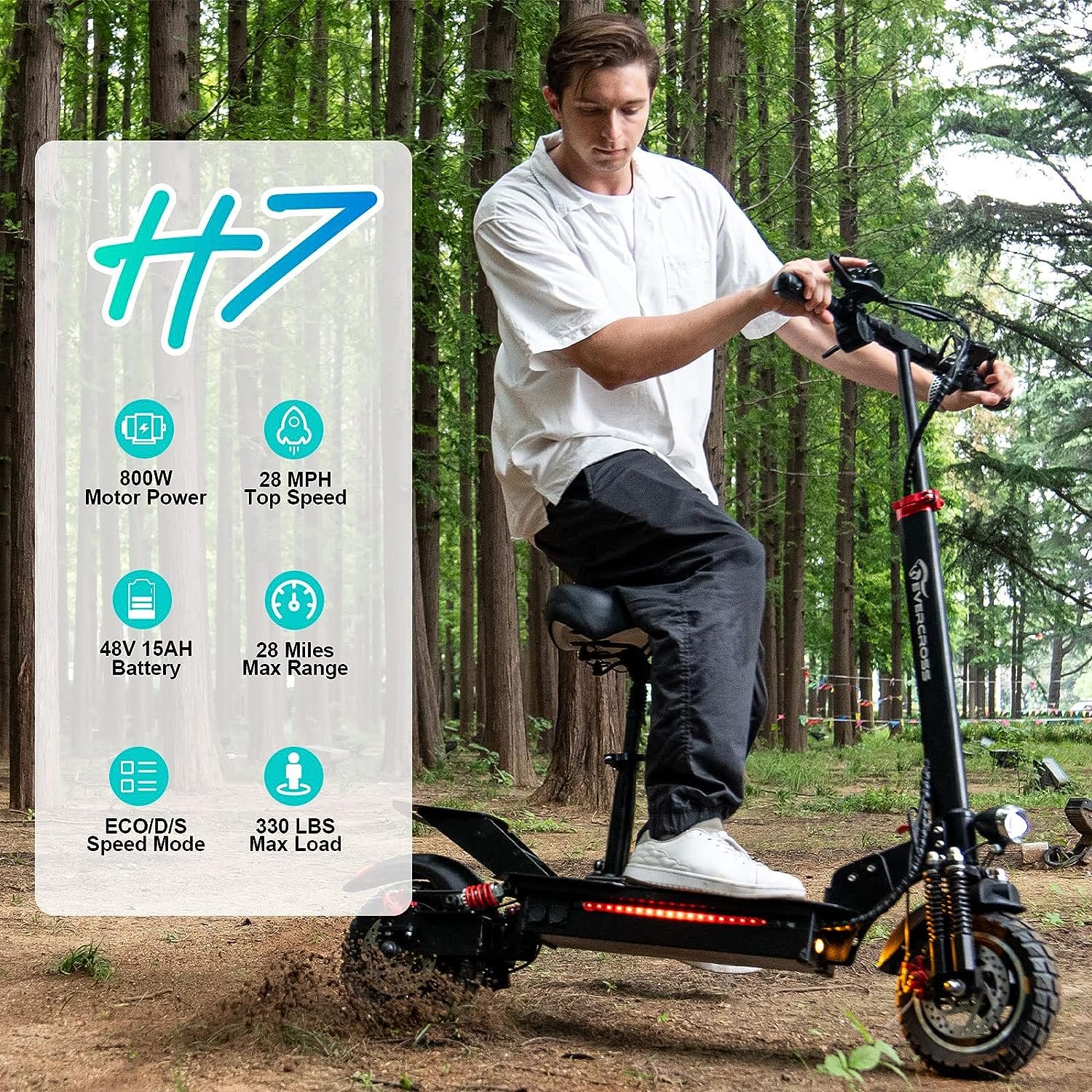 EVERCROSS App-Enabled Electric Scooter, Electric Scooter Adults with 800W Motor, Up to 28 MPH  28 Miles E-Scooter, Electric Scooter with Seat, Folding Offroad Electric Scooter with 10 Solid Tires