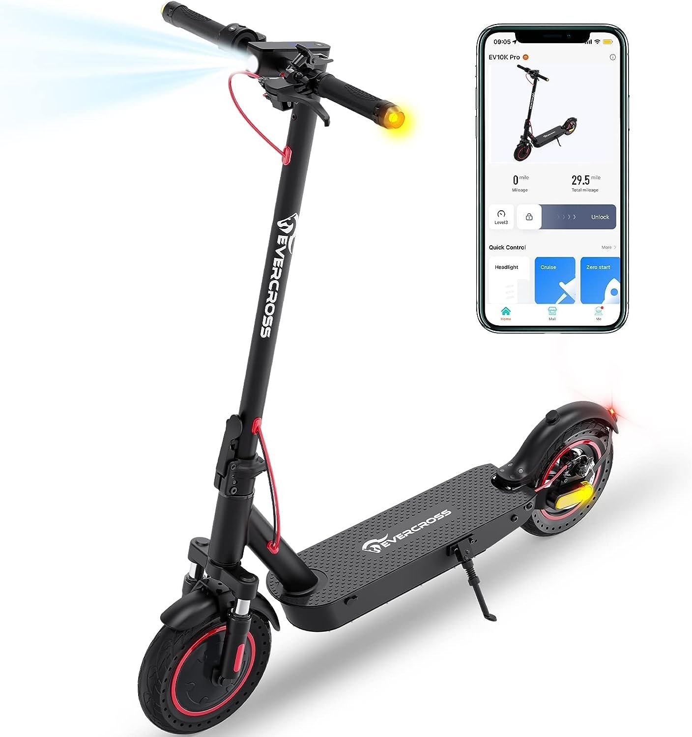 EVERCROSS EV10K PRO App-Enabled Electric Scooter, Electric Scooter Adults with 500W Motor, Up to 19 MPH  22 Miles E-Scooter, Lightweight Folding Electric Scooter for Adults with 10 Honeycomb Tires